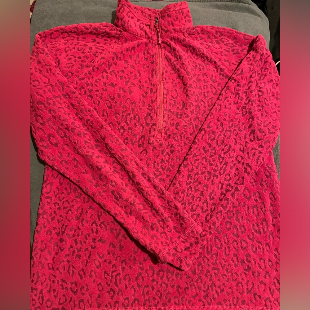 Eddie Bauer pink leopard 1/4 zip fleece MediumTall